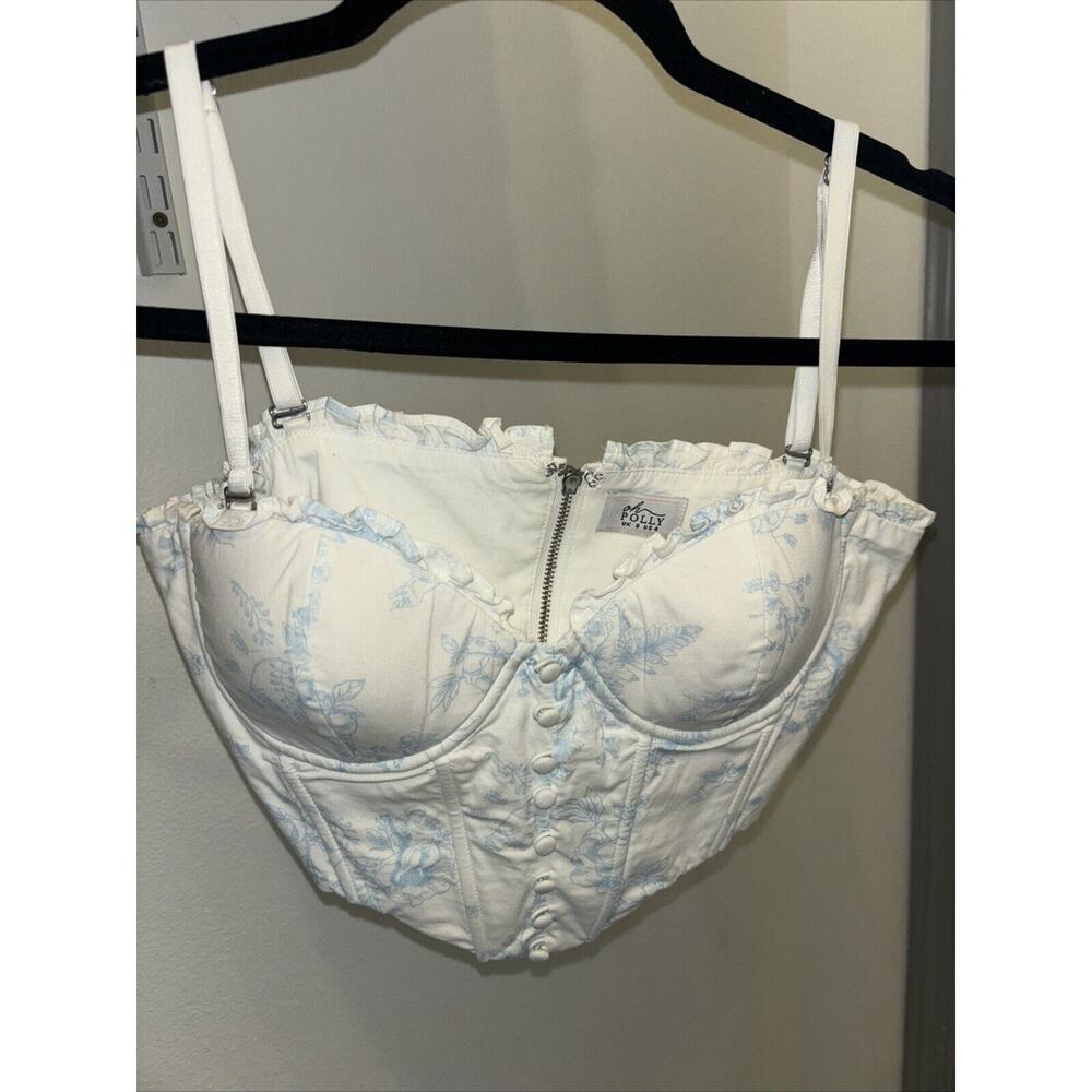 Oh Polly White and Blue Floral Corset Top